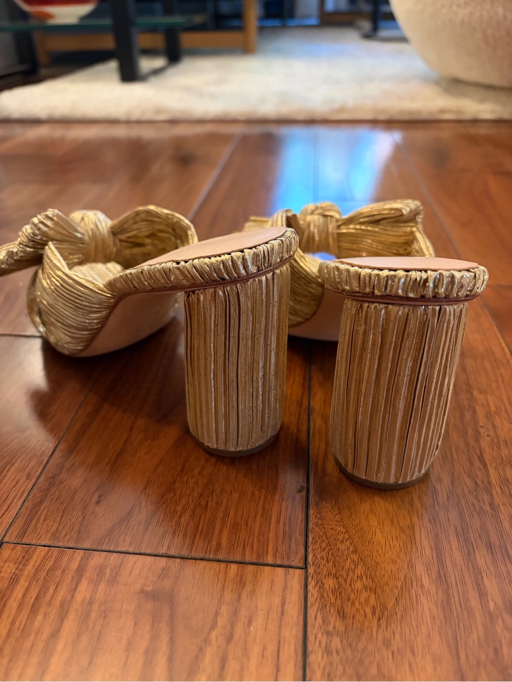 Loeffler Randall Women's Penny Pleated High Heel Slide Sandals Gold - Picture 5 of 9